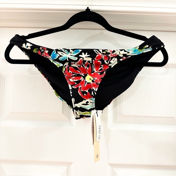 NWT Nanette Lepore Black Tropical Floral Hipster Bikini Bottom sz Large - Picture 1 of 5